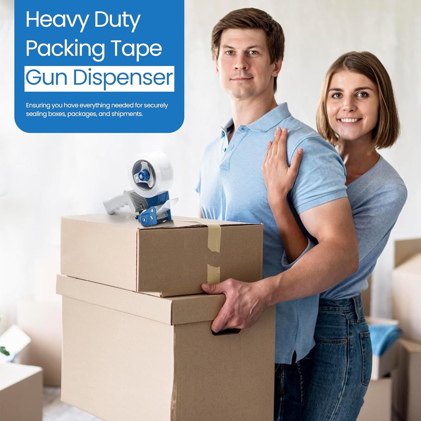 Heavy Duty Packing Tape with Dispenser - 1.88 Inch x 65 Yards, 6-Pack Clear Packaging Tapes, Durable Tape Dispenser for Secure Sealing, Ideal for Moving and Shipping