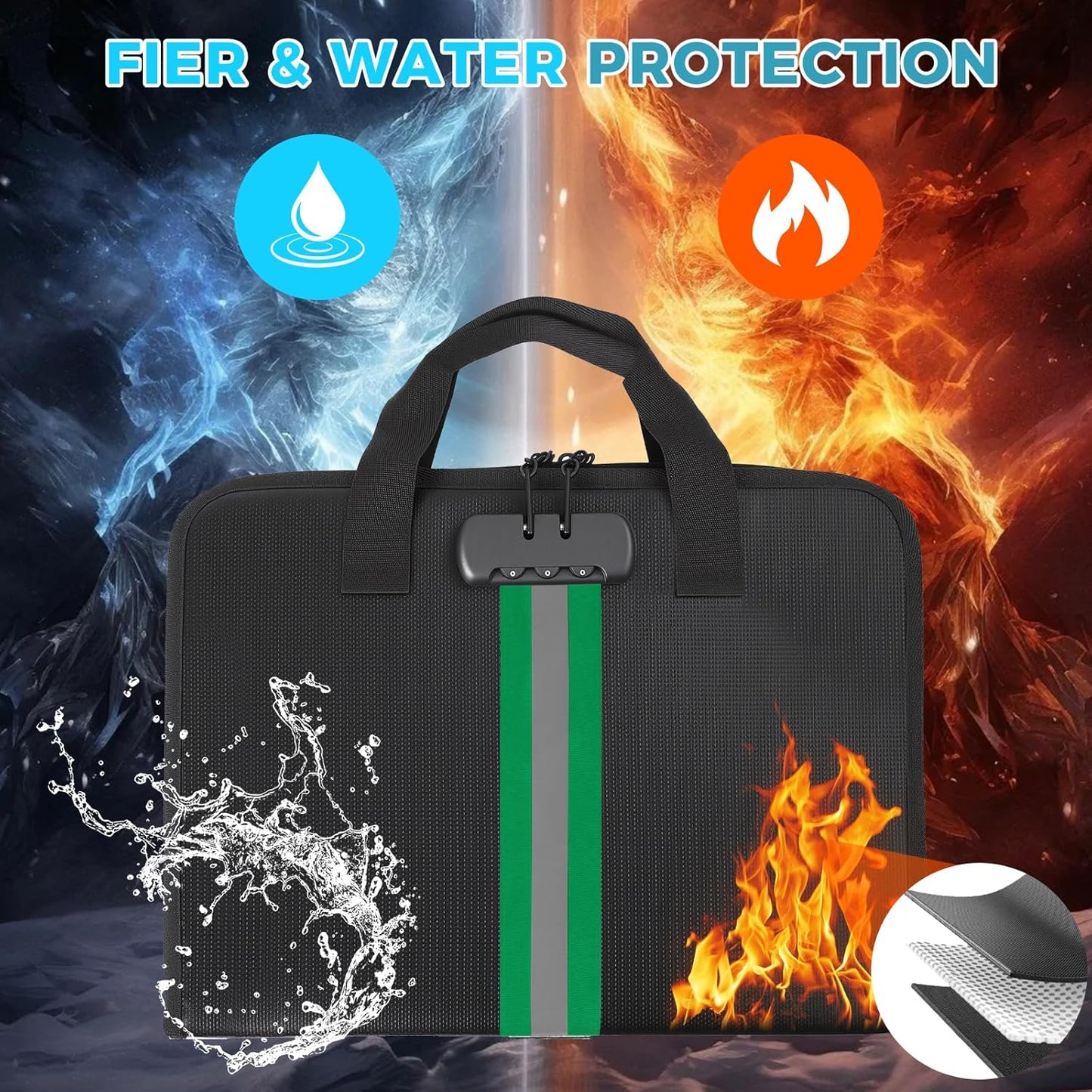 Accordion File Organizer with Combination Lock,Fireproof Expanding File Folder with Multi Pockets,13 Pockets Document Organizer with Handle & Labels,Portable Home Travel Safe Storage Letter A4 Files