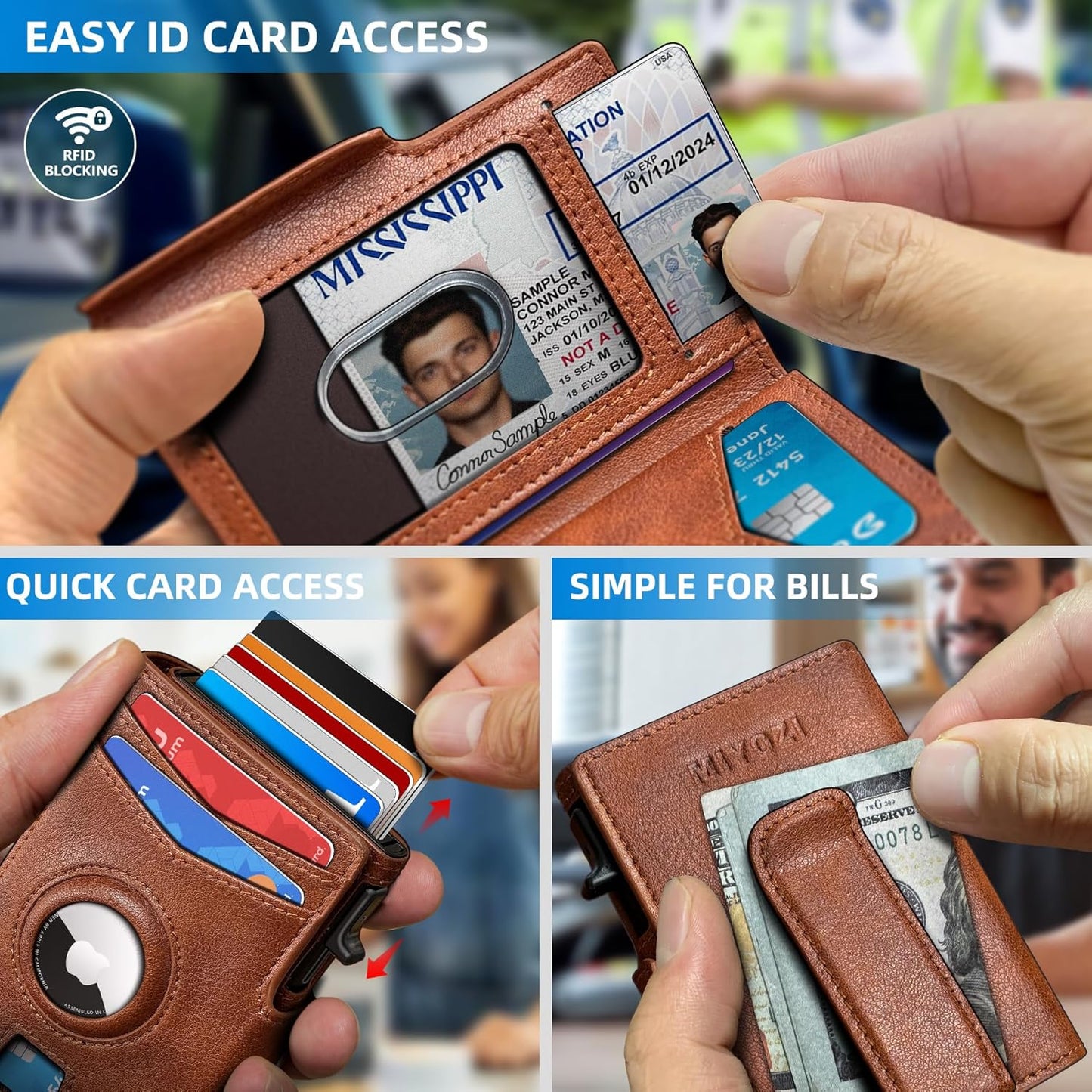 Airtag Wallet for Men,with Money Clip 10 Cards Metal Case Smart Slim Pop Up Credit Card Holder Flip with Magnetic Closure RFID Blocking wallet with Gift Box