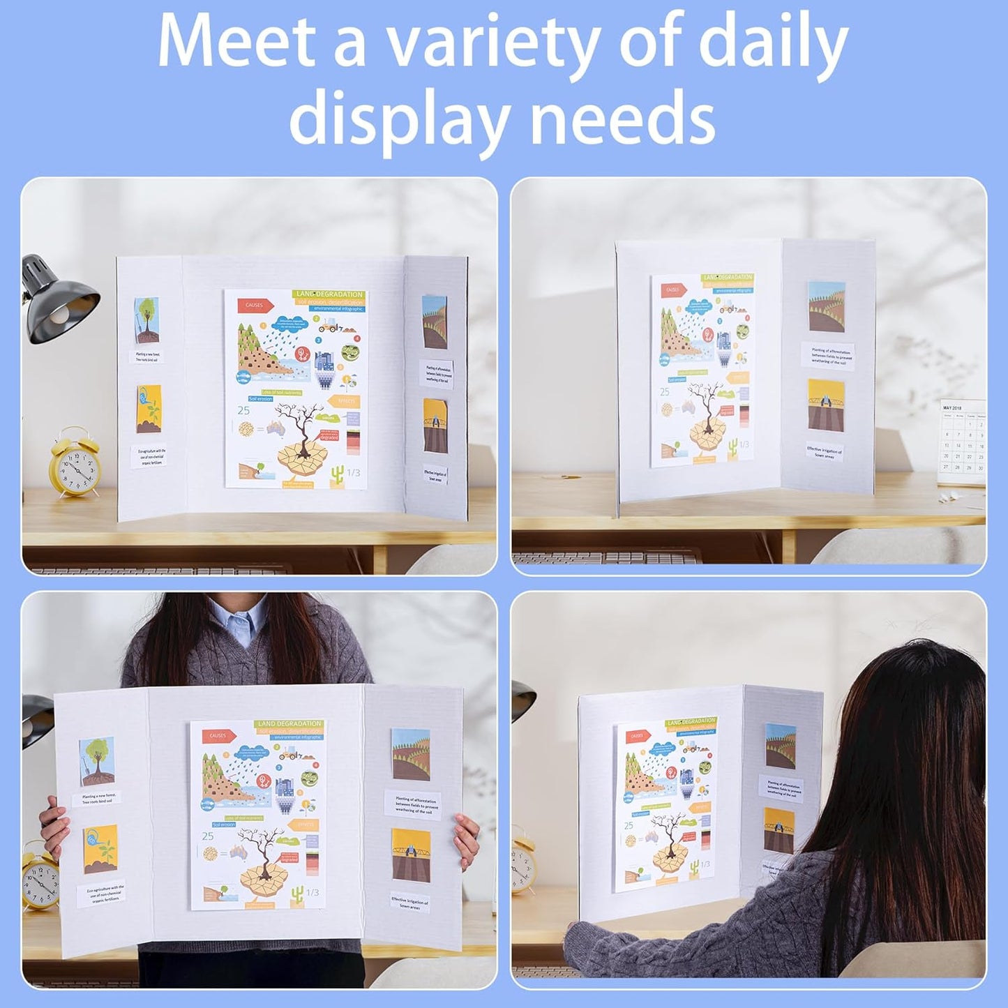 12 Pack Medium Trifold Poster Board, 26" x 16" White Corrugated Cardboard Tri Fold Poster Boards for Presentation, School Projects, Science Fair, Photo Display Exhibitions Event