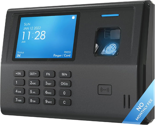 ANVIZ Time Clocks for Small Business Employees - No Monthly Fee No Software Required - Fingerprint Biometric Clock in and Out Machine - Right Out of The Box, Finger + RFID + Pin Punching