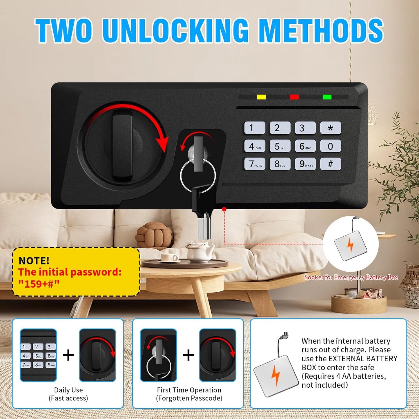 1.6 Cuft Fire proof Safes for HOME USE, Anti-Theft Digital Security Safety Box with Programmable Keypad and Spare Keys, Home Safes Fireproof Waterproof for Money Medicine Document Valuables