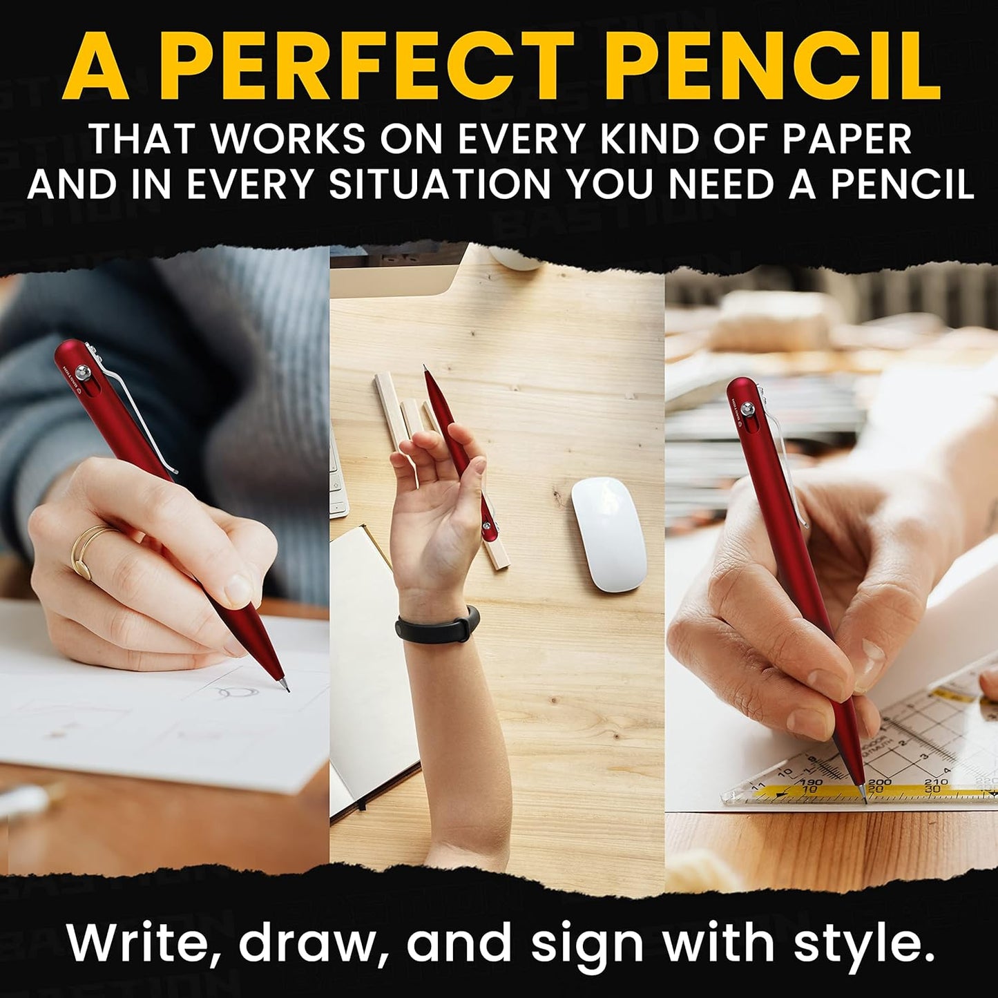 BASTION® Luxury Mechanical Pencil, Professional Lightweight Medium Point Aluminum Pencil for Birthday Gift includes 20 x 0.77mm Lead Refills - Red