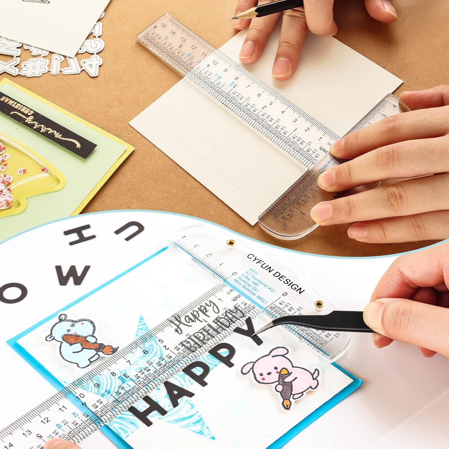 6/12inch Clear Acrylic Ruler 3 Pack Zero-Centering Ruler with Inches & Metric Measuring Tool Square and T-Shape Straight Edge Ruler Paper Cutting Craft Supplies School Supplies for Students,Office