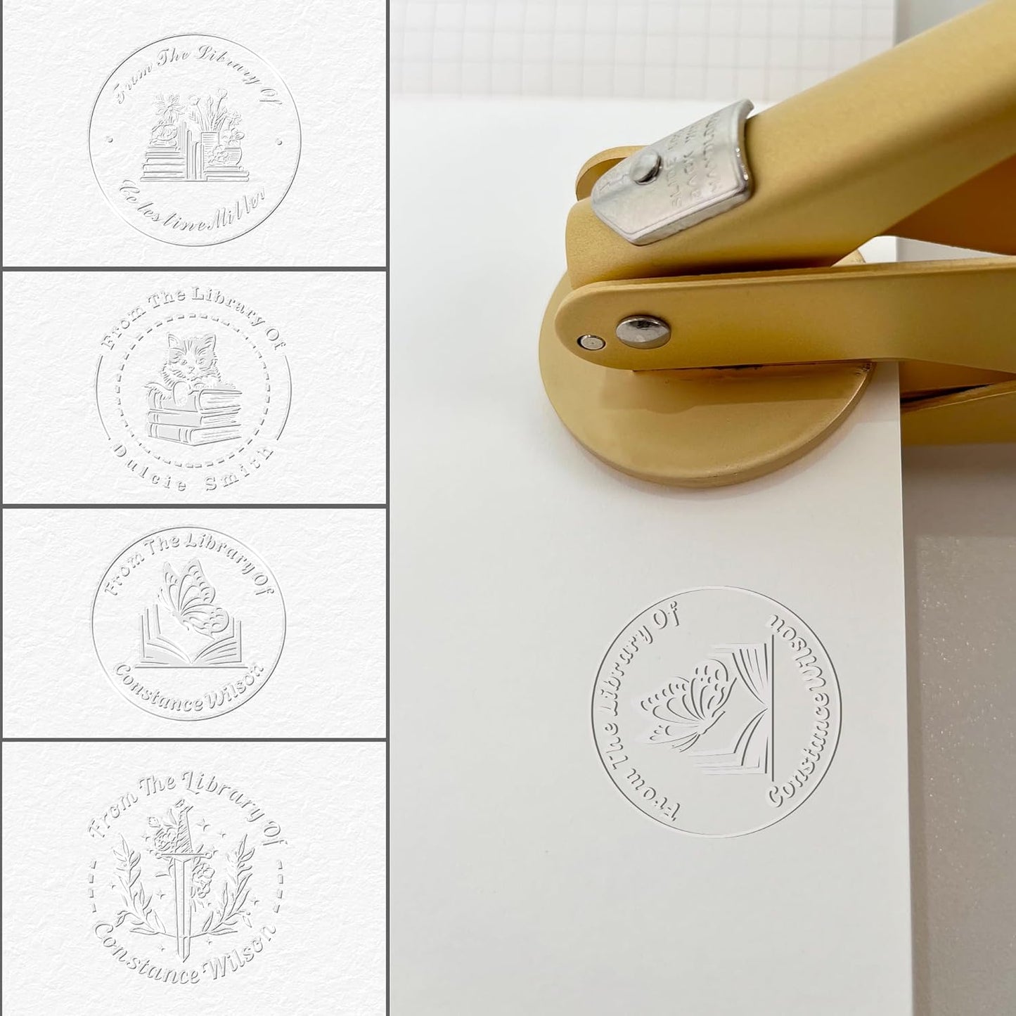 Book Embosser Custom Embosser Stamp with Your Name or Design Personalized Library Embosser Stamp Customized Books Business Cards Paper Documents Notebooks etc. (07)