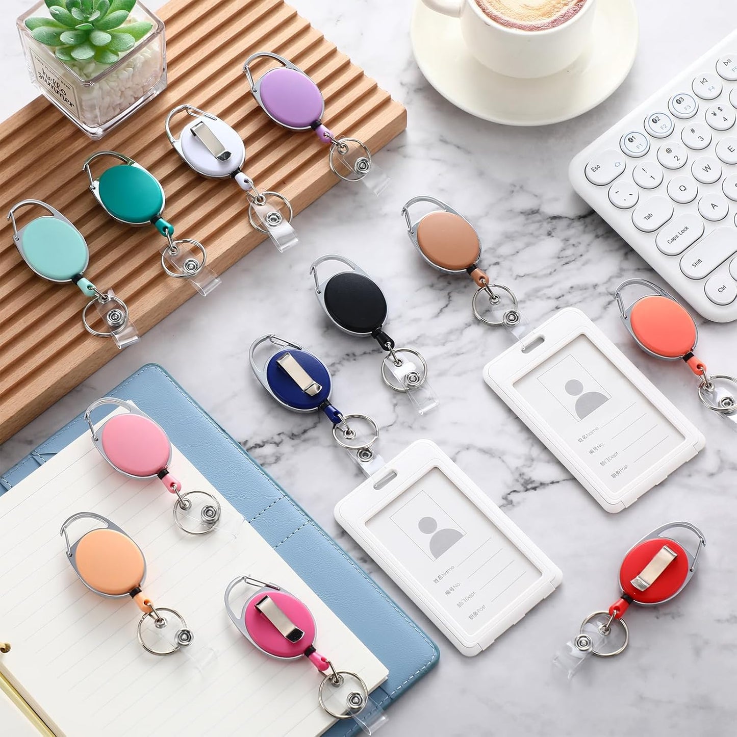 Honoson 30 Pcs Heavy Duty Retractable Badge Reels Batch ID Badge Holder Retractable Clip Bulk Key Holder with Ring for Office Worker Employee, Doctor Nurse Gifts (Vibrant Color)