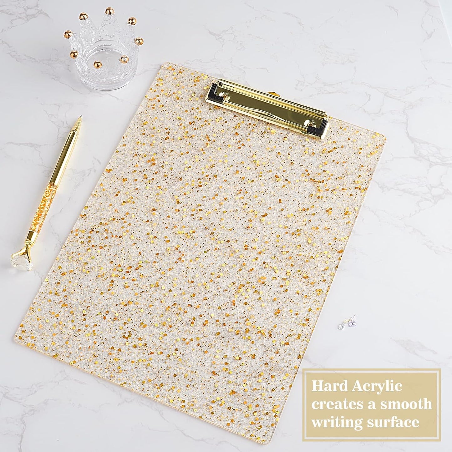 Hongri Plastic Acrylic Glitter Clipboard, 8.5x11" Stardard Letter A4 Size Clipboards for Classroom, Taecher, Women.Cute Confetti Clip Board, Office Supplies, School Supplies.
