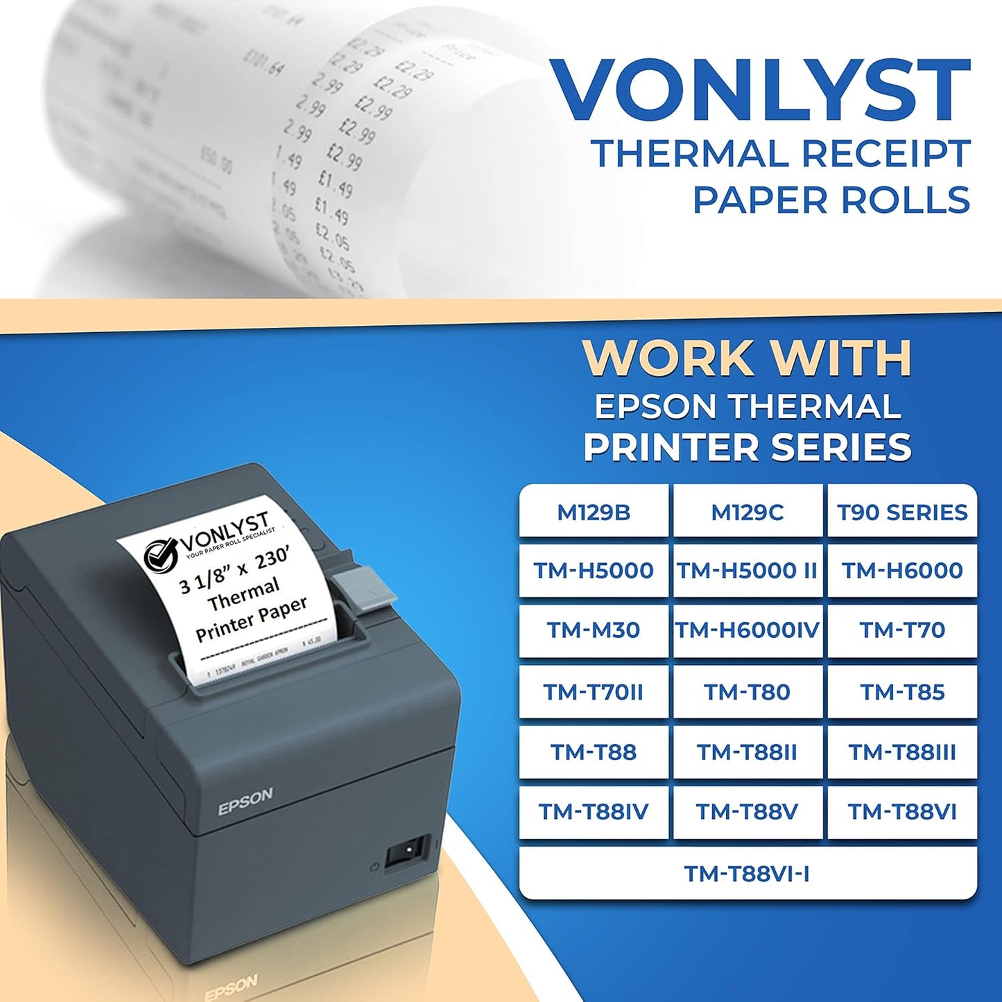 3 1/8 x 230 Thermal Paper Receipt Roll for Epson Printer (Pack 24 rolls)