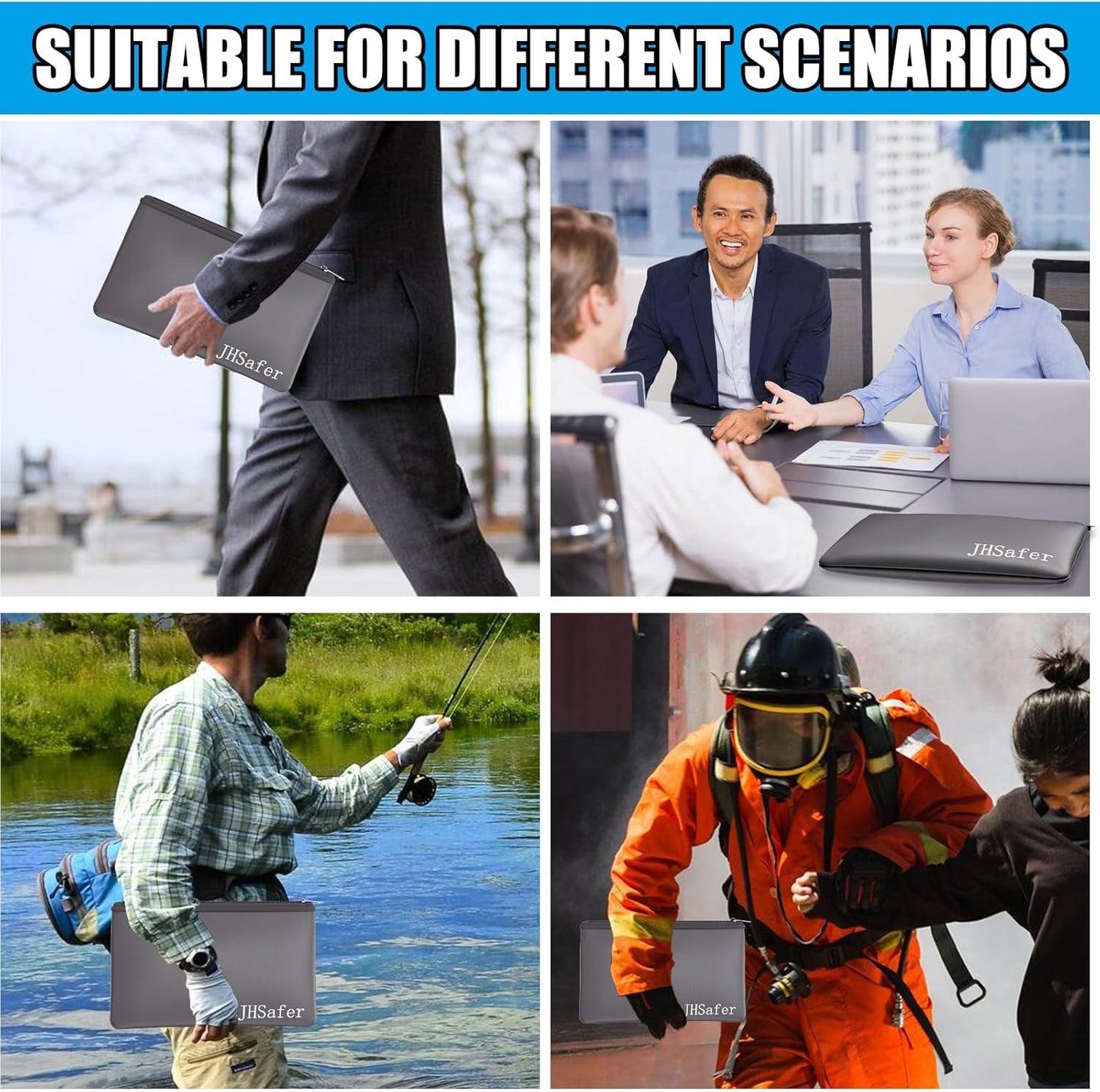 6400℉ Fireproof and Waterproof Money Bags 2pcs with Zipper,11''x6.3'' Fireproof Cash Bag with Zipper,Fireproof Wallet Envelope Safe Pouch Fireproof Bags for Cash Passports Keys Jewellery (Gray)