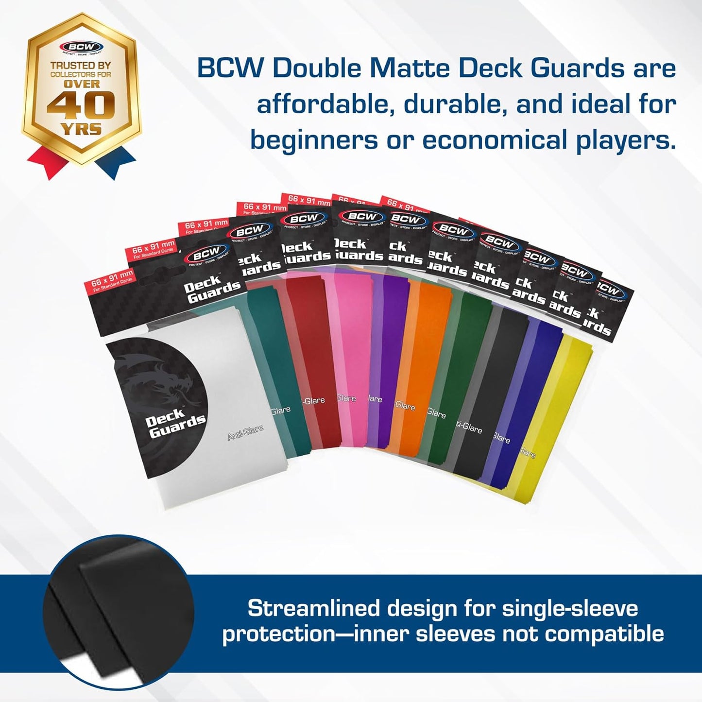 BCW Deck Guard - Double Matte Card Sleeves | 500 Count Box (10 Packs of 50) |Acid-Free, No PVC | Fits 2.5" x 3.5" | Archival Safe Sleeves for Protection (Gray)