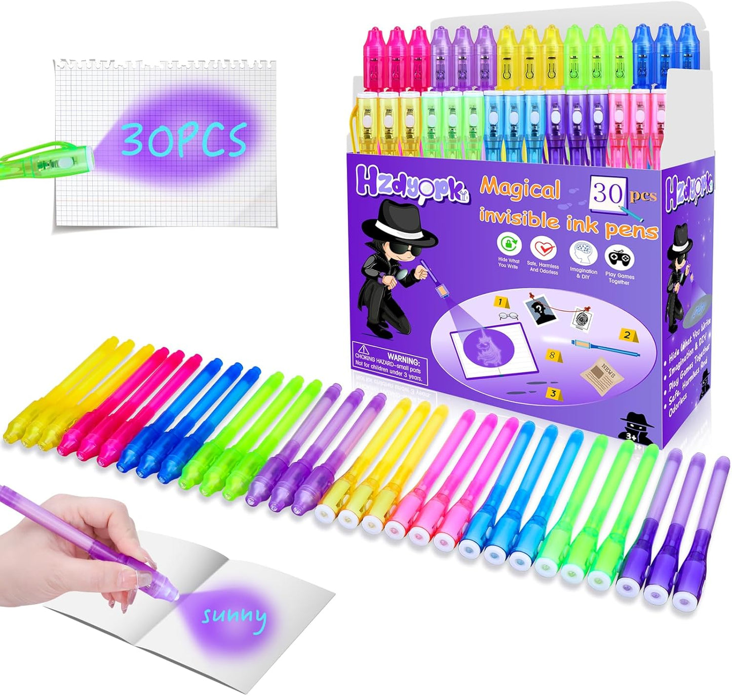 30PCS Invisible Ink Pen, Spy Invisible Ink Pen With UV Light, for Kids Halloween Party Favor, Christmas Gift Funny Pens for Children Classroom Prizes Birthday Party