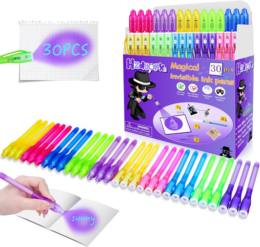 30PCS Invisible Ink Pen, Spy Invisible Ink Pen With UV Light, for Kids Halloween Party Favor, Christmas Gift Funny Pens for Children Classroom Prizes Birthday Party