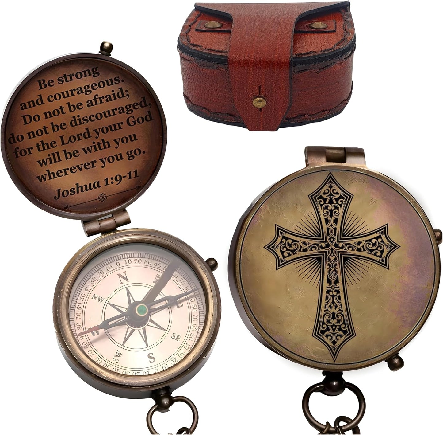 Baptism Gift Personalized Keepsake Compass Engraved Cross and Be Strong and Courageous, Confirmation Gift Ideas, Gift of Faith. Missionary