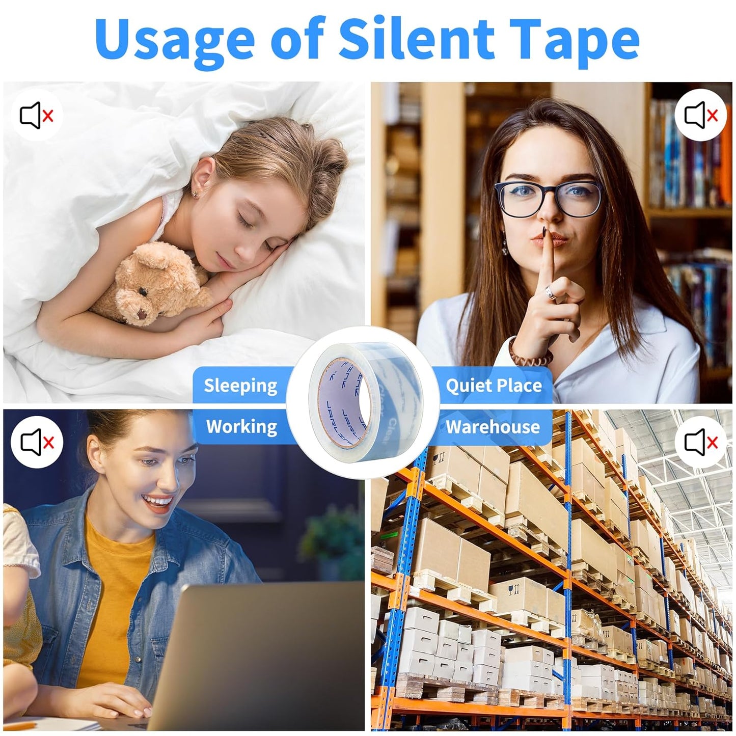 JARLINK No Noise Clear Quiet Packing Tape (12 Rolls), Heavy Duty Packaging Tape for Shipping Packaging Moving Sealing, 2.4mil Thick, 1.88 inches Wide, 60 Yards Per Roll, 720 Total Yards