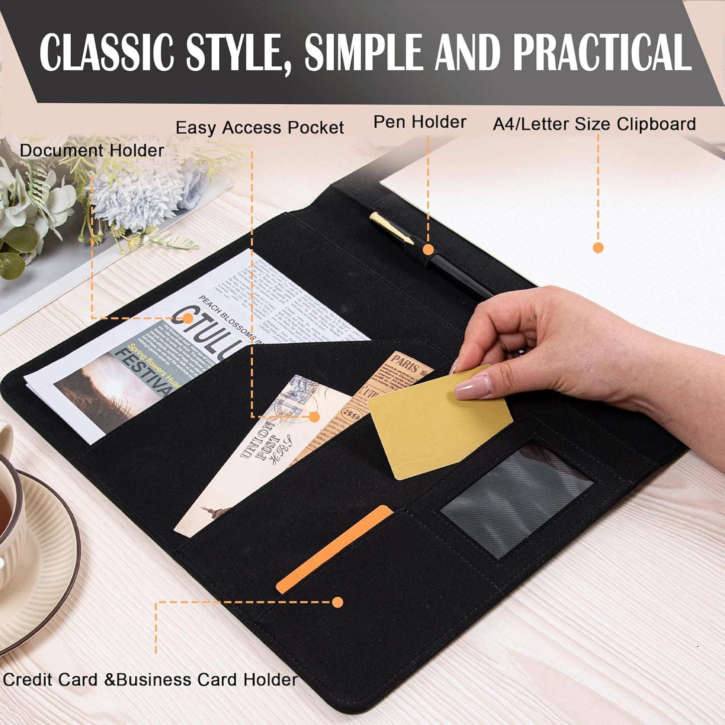 AZXCG Custom Padfolio Binder, Free Engraved Name,Leather Padfolio for Men and Women,Interview Resume Folder,Business Card Holder,Gift Portfolio