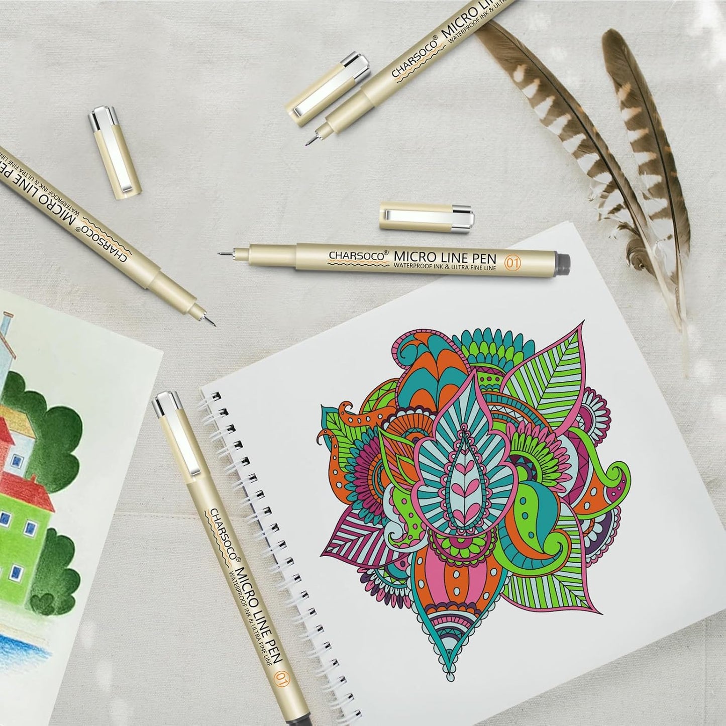 01 Micro Pen, Fine Point Pen with 6 Colors, Waterproof Archival Ink, 0.25mm Fineliner Ink Pens for Artist Illustration, Sketching, Anime, Manga, Technical Drawing and Scrapbooking