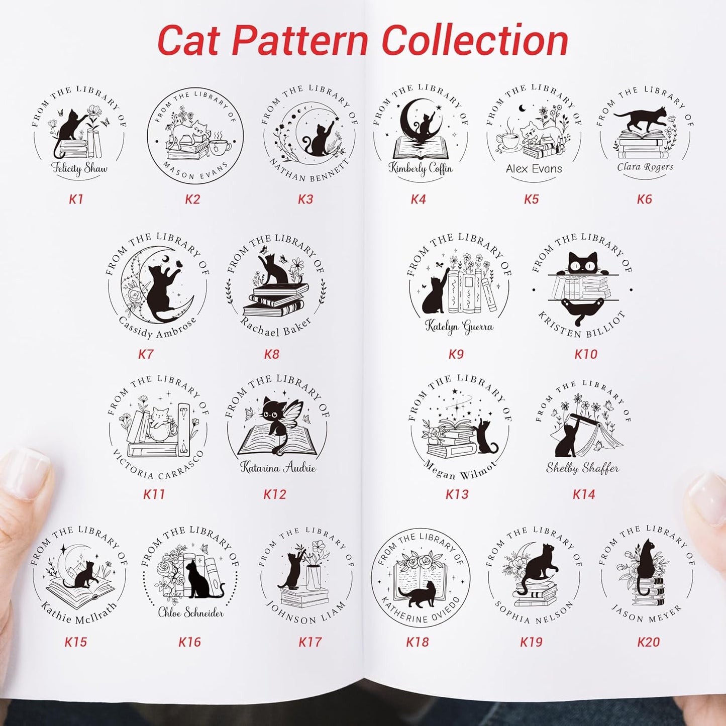 Book Embosser Personalized Cat Collection – 20 Cute Cat Designs for Book Lovers, Custom Book Stamp Personalized Gift for Readers