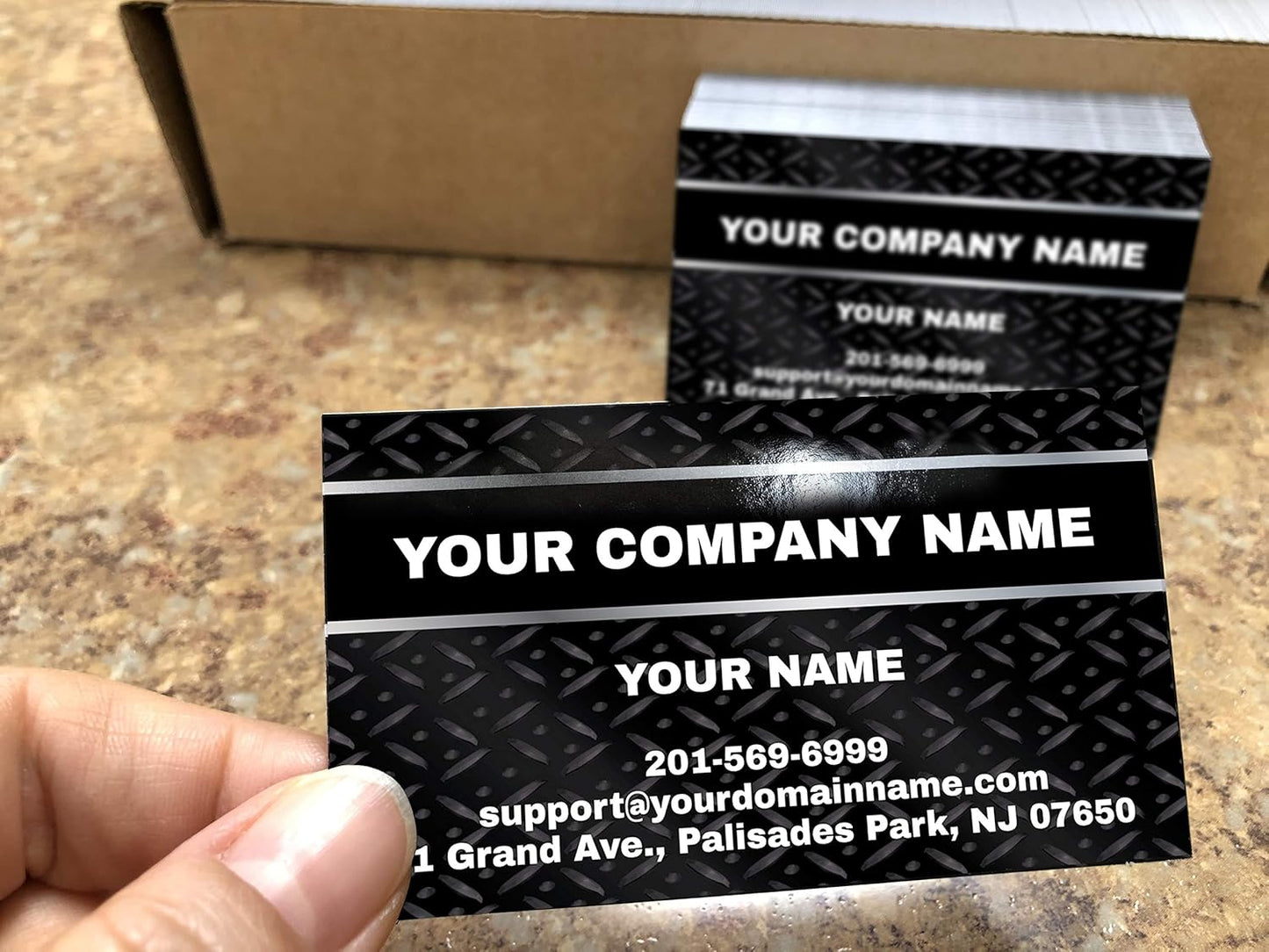IMPACTONLINEPRINTING, Business Cards 100pcs - Thick Smooth16Pt Paper(350gsm), Metal-Black