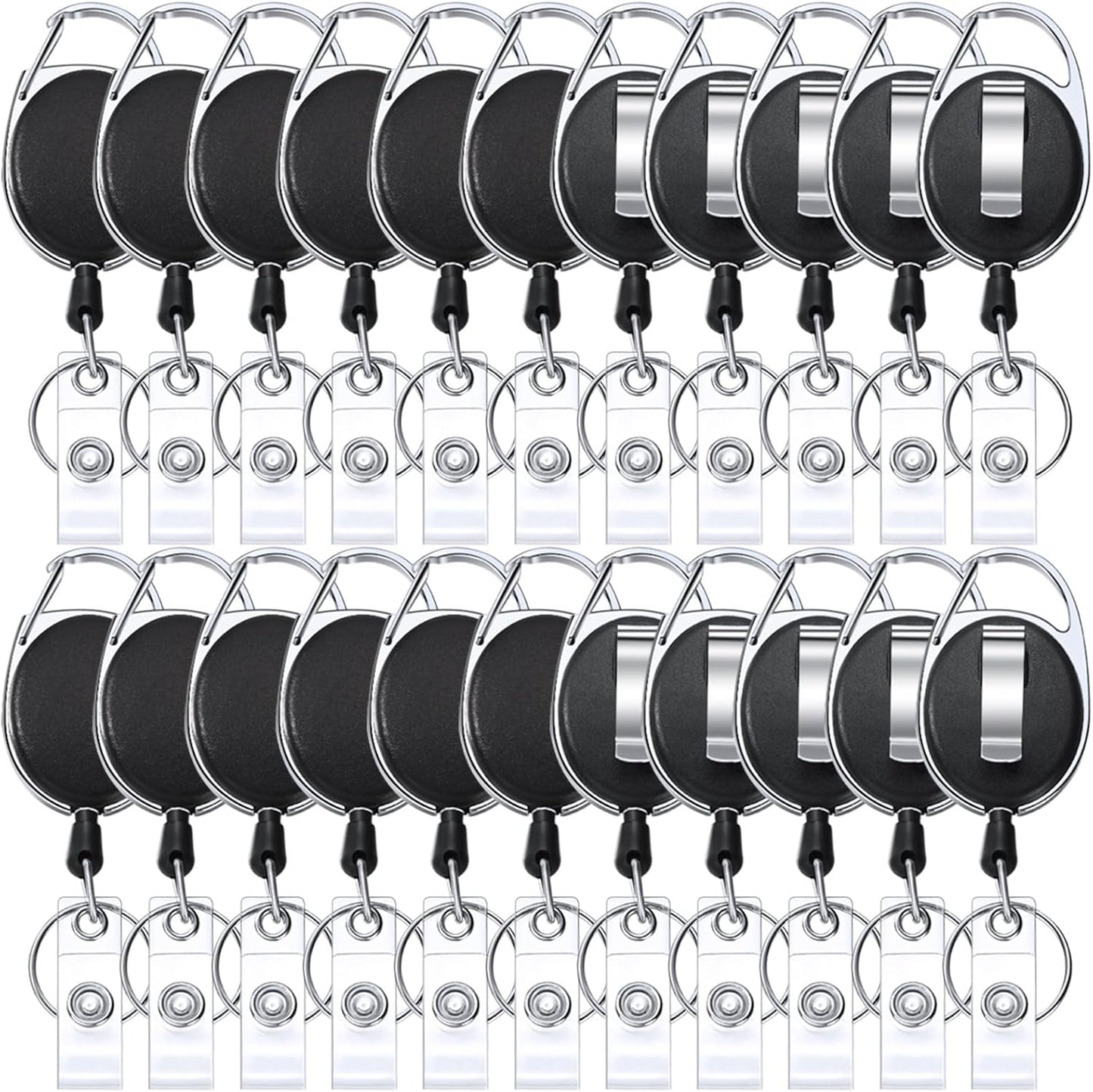 Honoson 20 Pcs Heavy Duty Retractable Badge Reels Batch ID Badge Holder Retractable Clip Bulk Key Holder with Ring for Office Worker Employee, Doctor Nurse Gifts (Black)