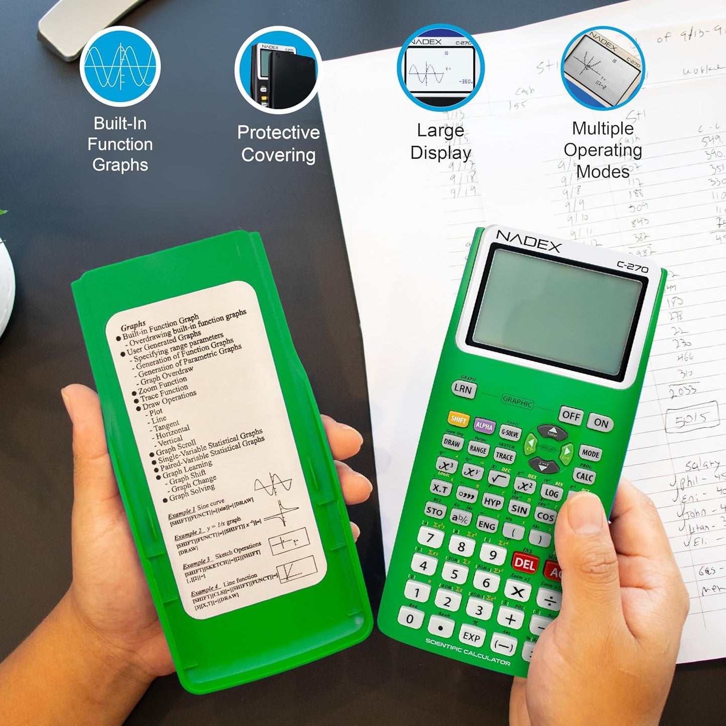 Scientific Calculator with Graph Functions for College and High School Students, Engineering, Advanced Mathematics, Calculus, Algebra, Geometery, Trigonometry, Statistics, Physics, Chemistry, Green