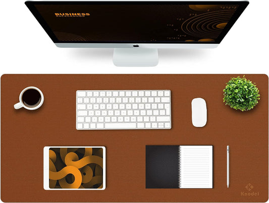 K KNODEL Large Office Leather Desk Mat, Mouse and Keyboard Pad, Computer and Laptop Mat, Desktop Protector and Cover, Writing Pad and Blotter (35.4"x17", Brown)