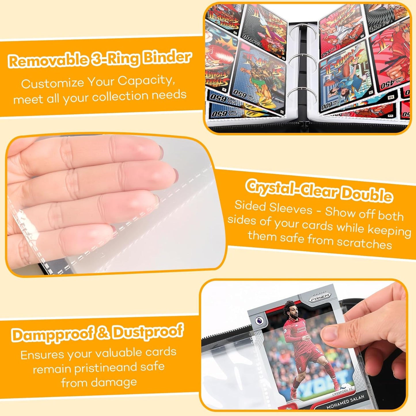 480-Card Binder – 4-Pocket Trading & Gaming Card Album with 60 Removable Sleeves, Portable PU Leather Zipper Case with Handle, Fits MTG & Sports Cards – Gift for Collectors