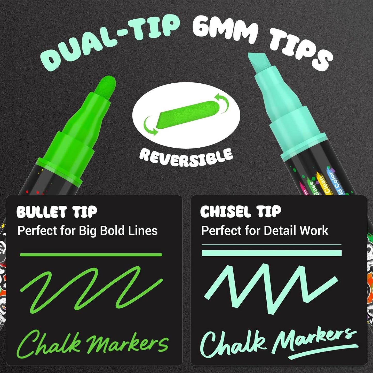 AKARUED Chalk Markers for Blackboard: 16 Colors 8 Pack Dual Tip Liquid Chalk Markers for Chalkboard, Calendar Menu Board Erasable Chalk Pens for Glass, Mirrors, Wedding Sign, Car Windows Decorations