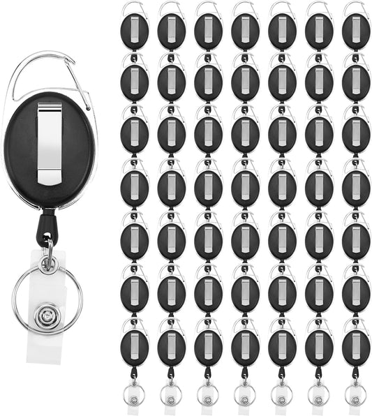 Badge Reel, 55 Pack Retractable Badge Holders with Stainless Steel Clip and 360° Rotating Key, Retractable Keychain with Extra-Long Cord and Secure Snap Fastener for School, Company, Hospital