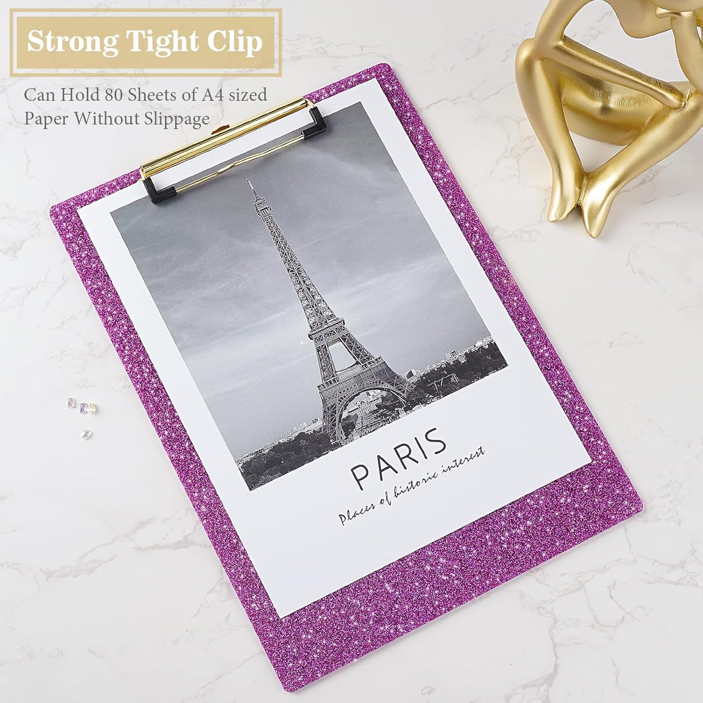 Hongri Plastic Acrylic Glitter Clipboard, 8.5x11" Stardard Letter A4 Size Clipboards for Classroom, Taecher, Women.Cute Confetti Clip Board, Office Supplies, School Supplies.