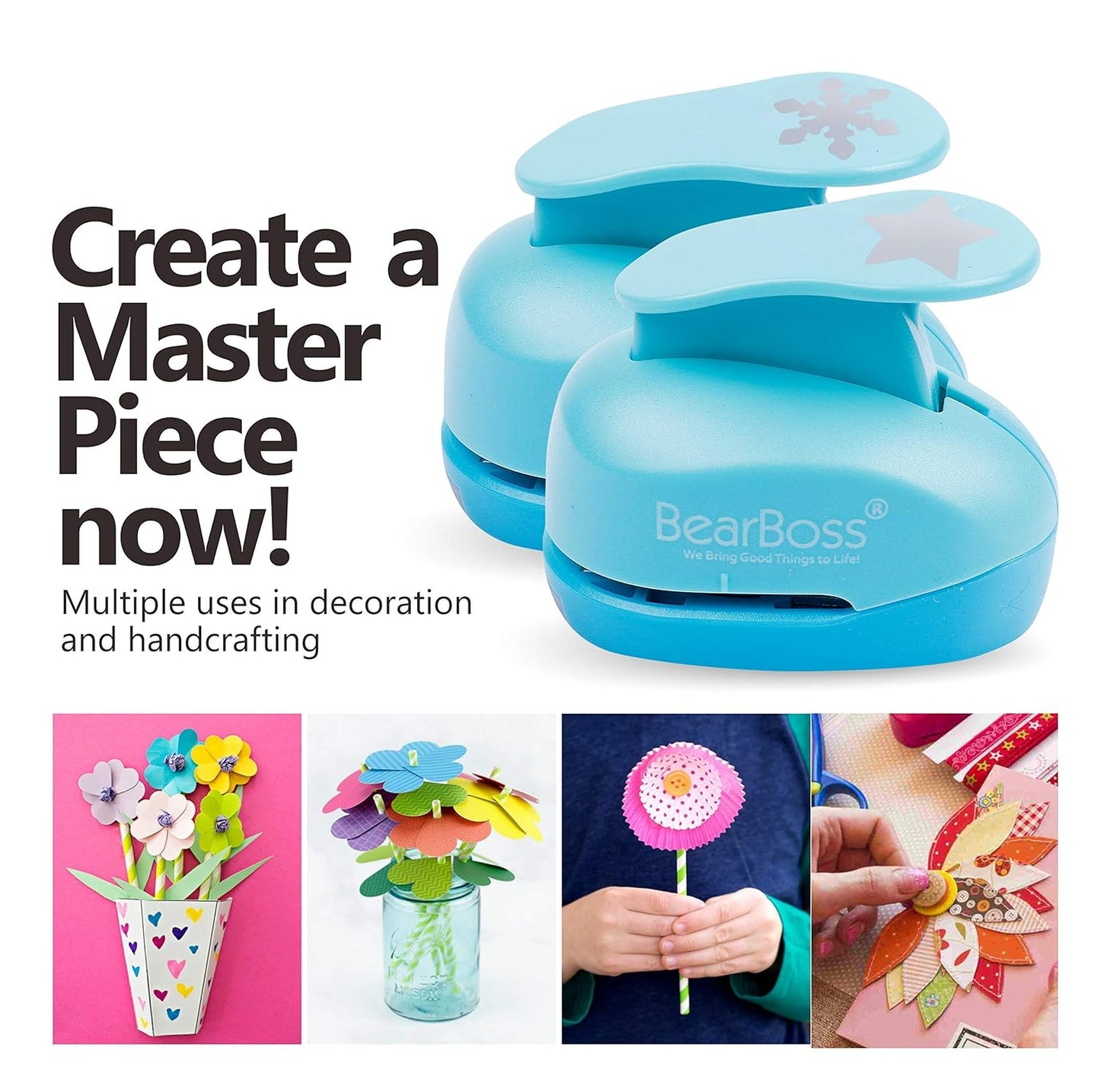 6 Craft Hole Punch Shapes 1 Inch Paper Punches for Crafting Handmade Scrapbooking Punches Mix Shapes Designs for Kindergarten Teacher Office Supplies Kids by BearBoss