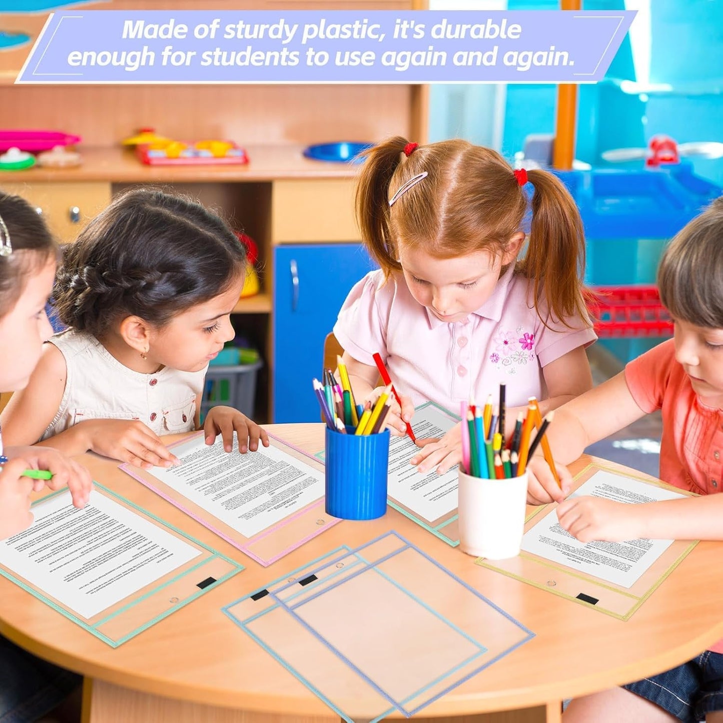 12 Pack Dry Erase Pockets 6 Assorted Colors 8.5 x 11 Inch Clear Plastic Sheet Protectors Dry Erase Pocket Sleeves Teacher School Office Supplies (Pastel)