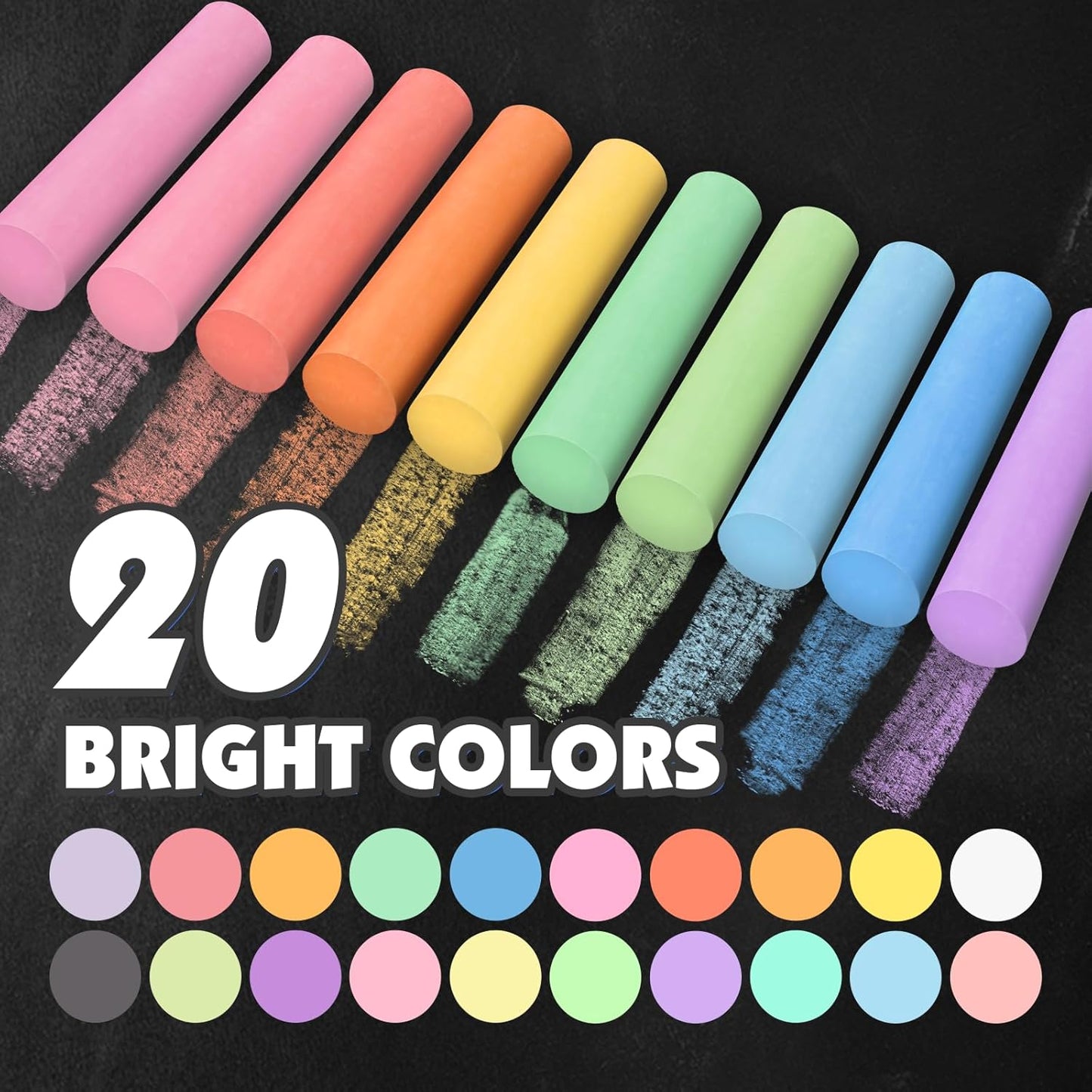 180PCS Sidewalk Chalks Set in 20 Colors, Non-Toxic, Washable Jumbo Outdoor Chalk for Kids, Pavement Chalk