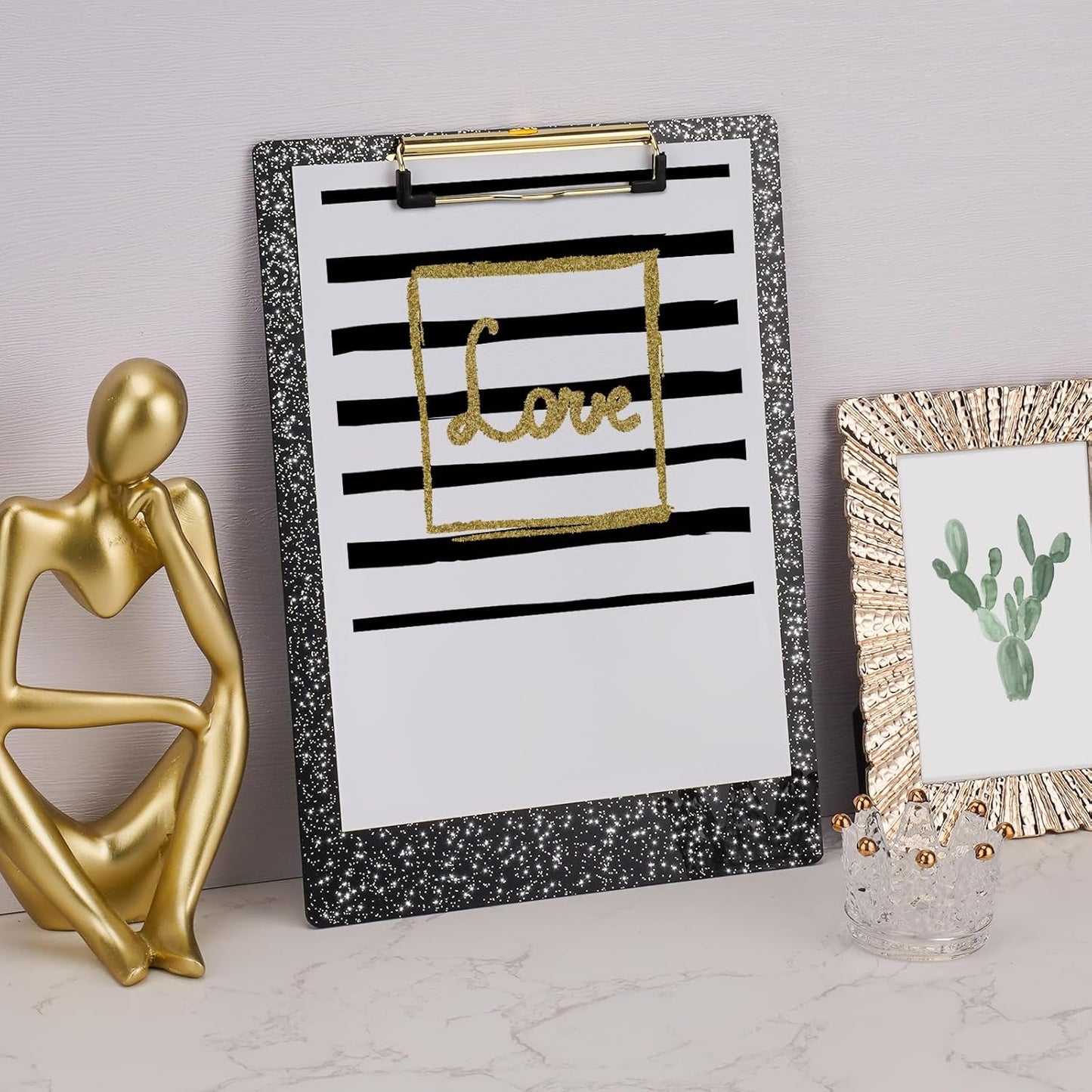 Hongri Plastic Acrylic Glitter Clipboard, 8.5x11" Stardard Letter A4 Size Clipboards for Classroom, Taecher, Women.Cute Confetti Clip Board, Office Supplies, School Supplies.