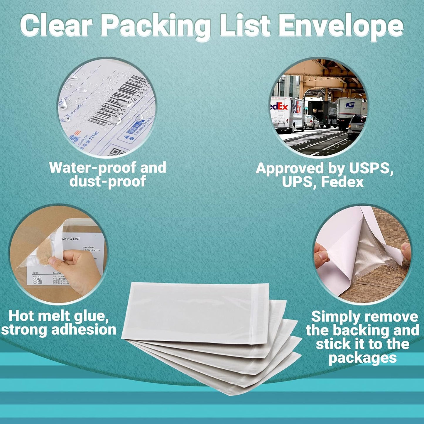 APQ Pack of 1000 Clear Packing List Envelopes 5.5 x 10. Plain Face Shipping mailers 5 1/2 x 10. Self-Sealing envelopes for documents, invoices, Warranty Information. USPS, UPS, FedEx Approved.