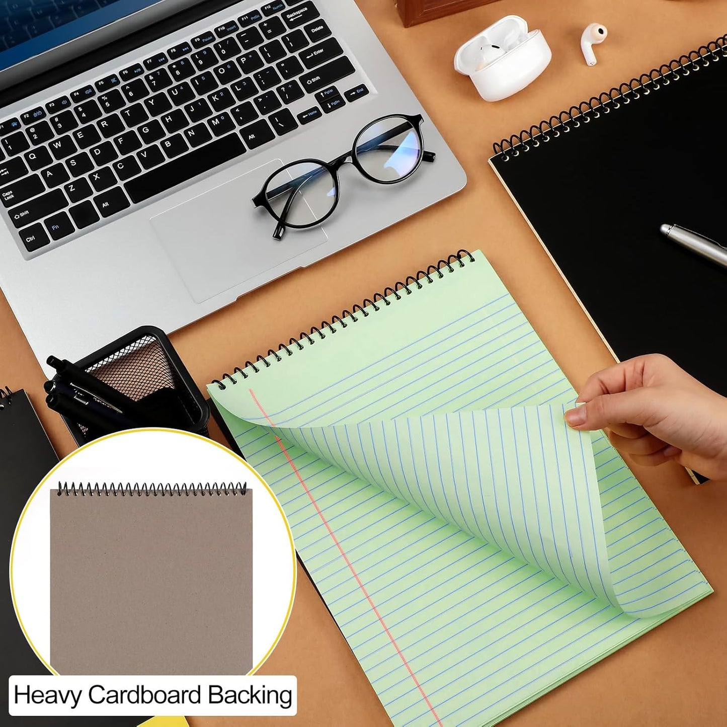 6 Pcs Legal Pad Top Spiral Bound Notebook 70 Sheets Wirebound Notepad Double Sided Ruled Memo Steno Pad with Stiff Back Cover for Business(8.5 x 11 Inches,No Holes,6 Colors)
