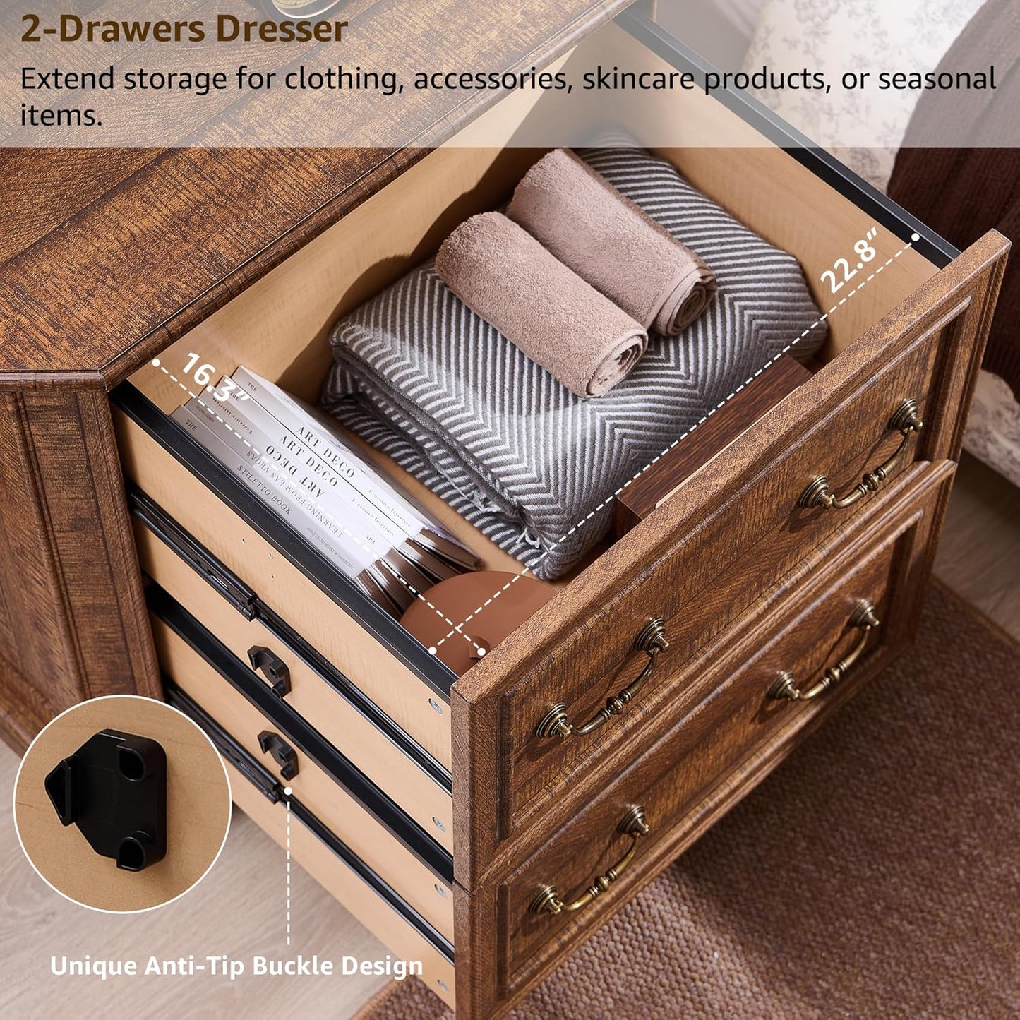 T4TREAM 2 Drawer File Cabinet Set of 2, 30" Wide Wooden Extended Desktop, Farmhouse Filing Cabinet with Smooth Rails, Holds Letter/Legal/A4, Hexagonal Design & Framed Drawer Fronts, Reclaimed Barnwood