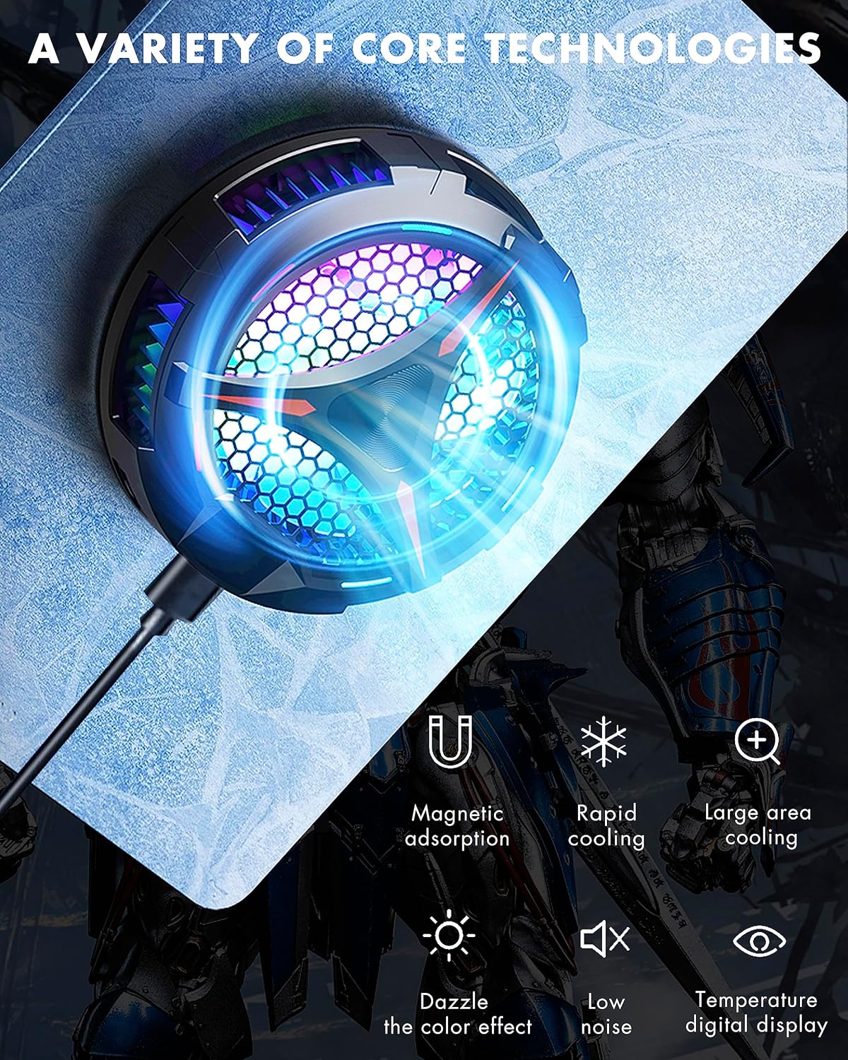 iPad Cooler,Magnetic Tablet Cooler for ipad/surface pro/Samsung Tab,Compatible for Steam Deck,Universal Radiator with Temperature Display for Mobile Gaming,Tiktok Live Streaming