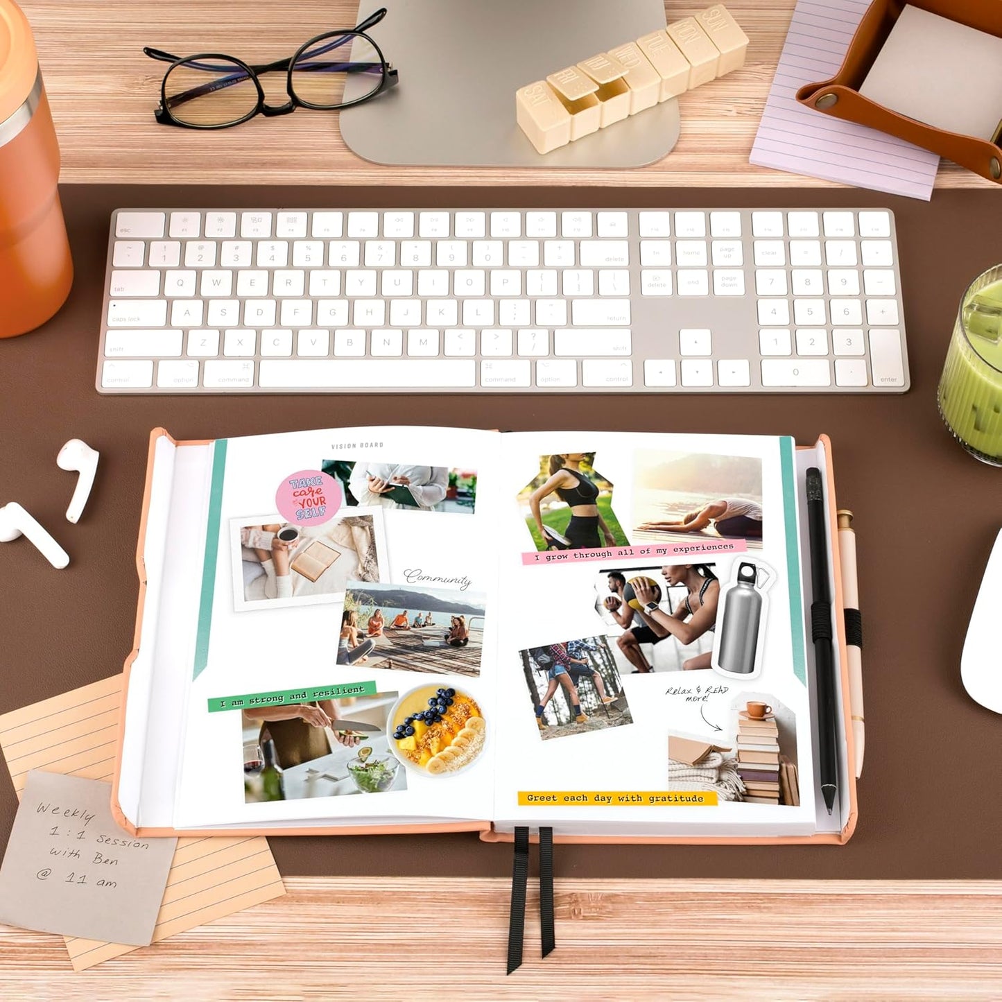 AT-A-GLANCE Foundation Wellness Planner, Undated Weekly & Monthly Tracker, Self-Care Journal for Mental and Physical Health, Hardcover, 5-3/4" x 8-1/4", Peach (FDH-200)