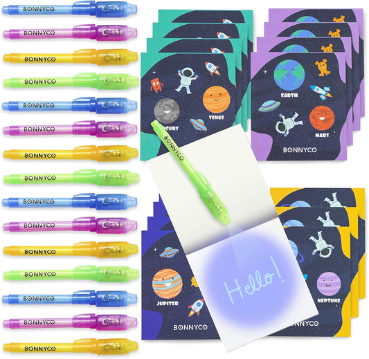 BONNYCO Invisible Ink Pen & Notebook Pack 16, Space Party Favors | Space Themed Party Favors for Kids Goodie Bags Stuffers Pinata Stuffers Classroom Prizes Return Gifts for Kids Birthday Student Gifts
