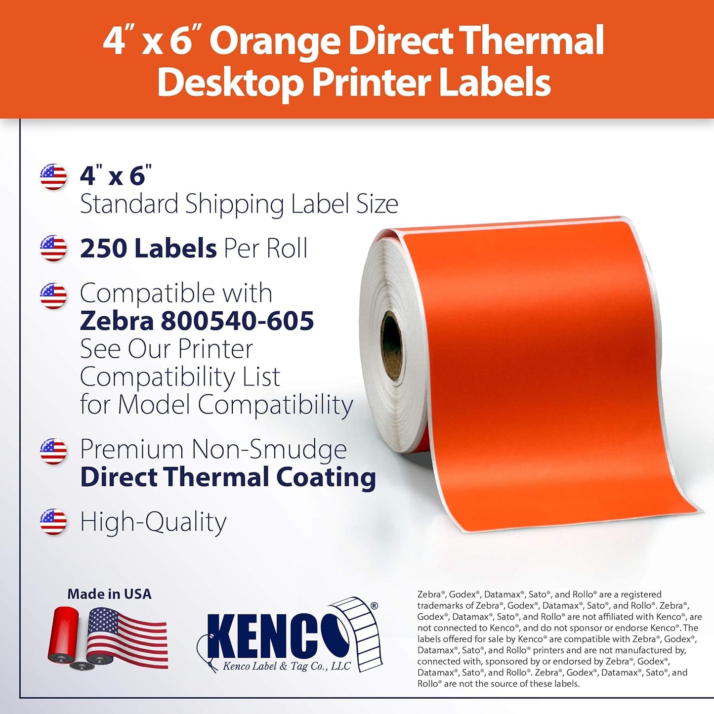 4" X 6" Direct Thermal Perforated Stickers Labels for Shipping Labels, Inventory, and Color Coding - Compatible with Zebra, Rollo, Godex and More (Orange, 48 Rolls)