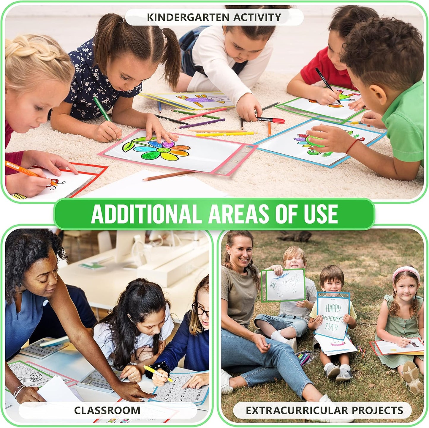 22 Dry Erase Pockets Reusable Sleeves 10x13 - Dry Erase Pocket Sleeves Dry-Erase Sleeve Classroom Pack Dry-Erase Sheet Protectors Pouches Write and Wipe Pockets Erasable Pocket Sleeves for Classroom