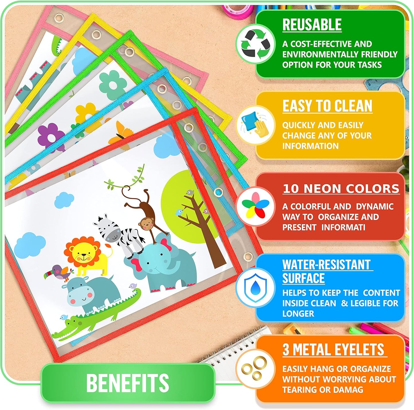 35 Pack Dry Erase Pockets 10x13 inch - Reusable Write and Wipe Pockets - Clear Pocket Folders & Dry Erase Paper Sleeves for Classroom Dry Erase Packets & Clear Pocket Sleeves