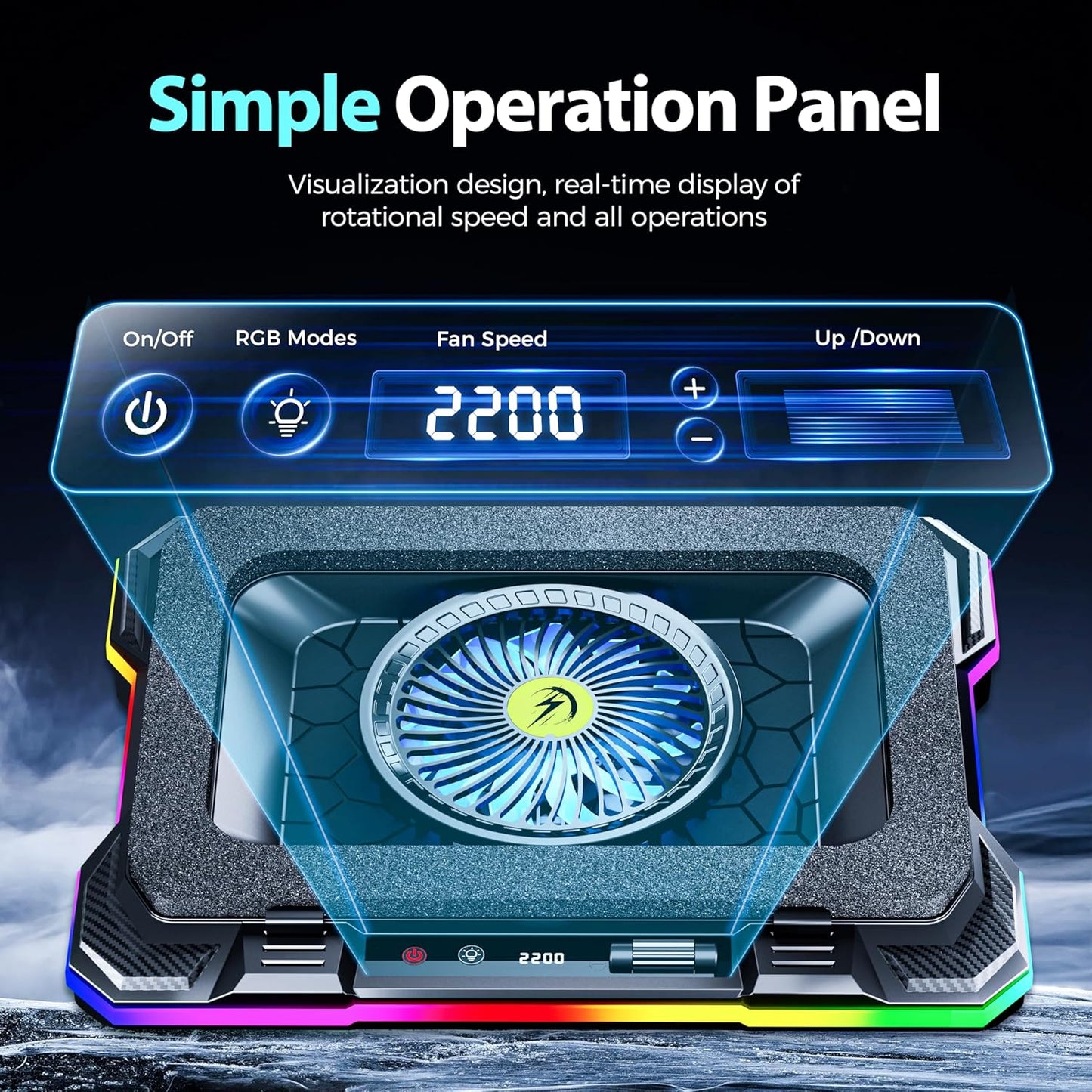 AICHESON Gaming Laptop Cooling Pad with Powerful Cooler Fans, RGB Lighting and Phone Holder for 15-19 inch Laptops and PC Computers