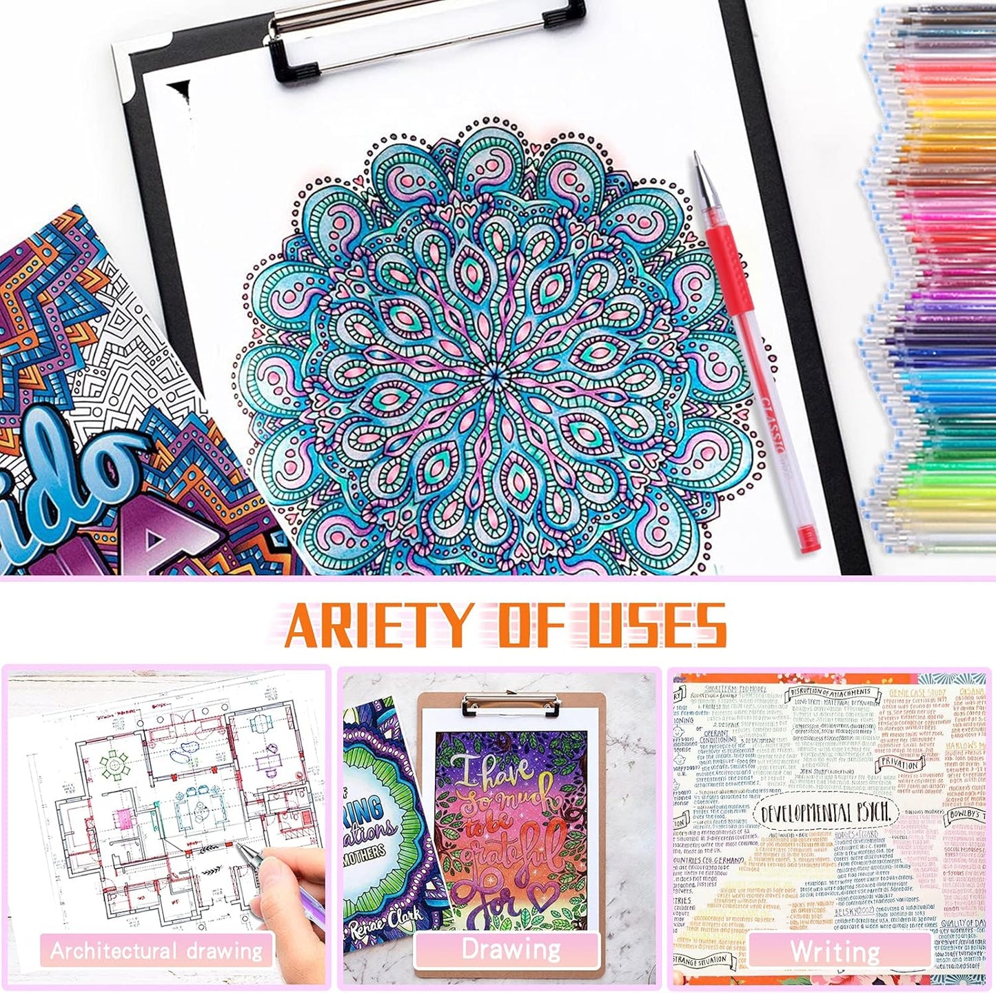 200 Colors Gel Pen Ink Refills, Glitter Neon Gel Ink Pens Refills Replace Cartridges for Adult Coloring Books Journaling Women Gifts, No Repeats