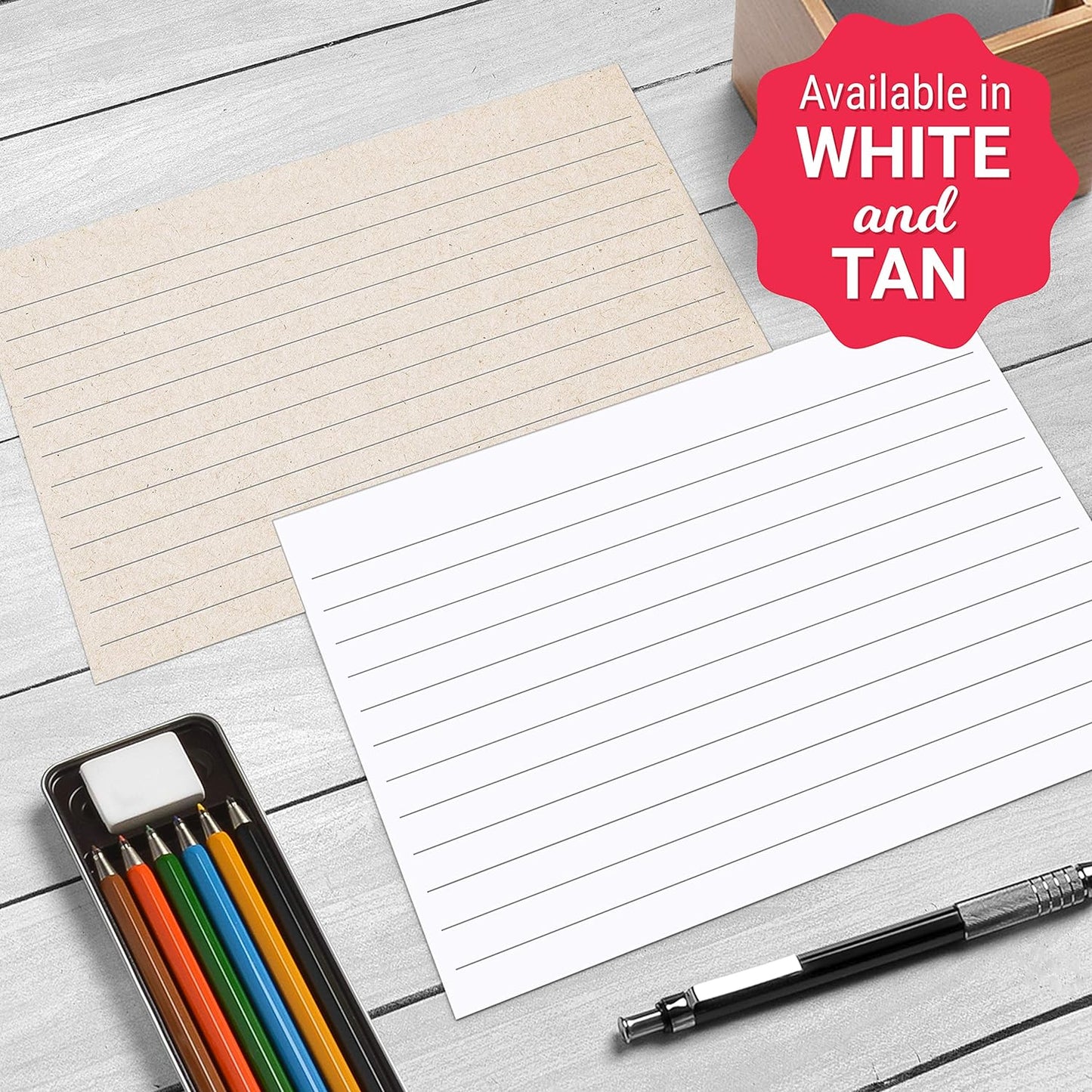 321Done Rustic Ruled Index Cards - Made in USA – Small 3x5 (Set of 50), Kraft Tan, Narrow-Ruled Lined Notecards Double-Sided, Thick Heavy Duty Cardstock, Simple Cute Pretty Note Cards with Lines