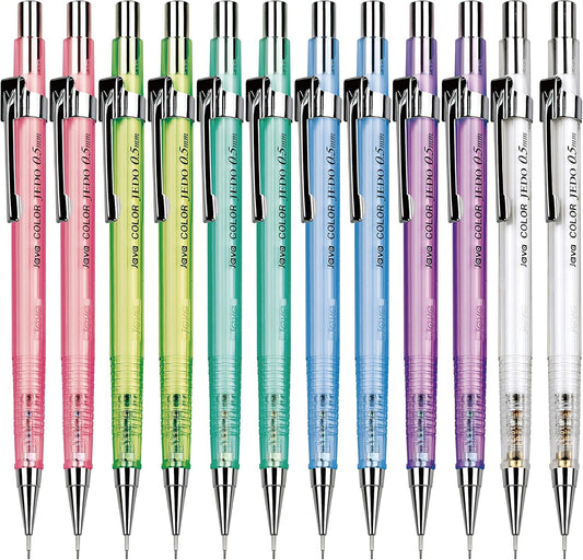 JVPEN Transparent Mechanical Pencils – 0.5 mm Drafting Pencils, Assorted Clear Colors – Smooth Writing, Non-Slip Grip, Built-in Eraser – Ideal for School, Office & Technical Drawing – 12-Pack