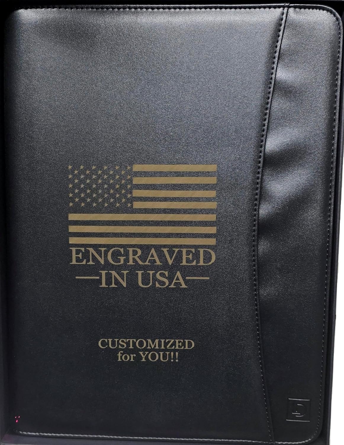 Customized Black Zippered Portfolio Binder - Engraved PU Leather Business Portfolio Organizer - Padfolio for Men & Women with US Letter Notepad, 10.5 Inch Tablet Pocket & Gift Box by Lautus Designs