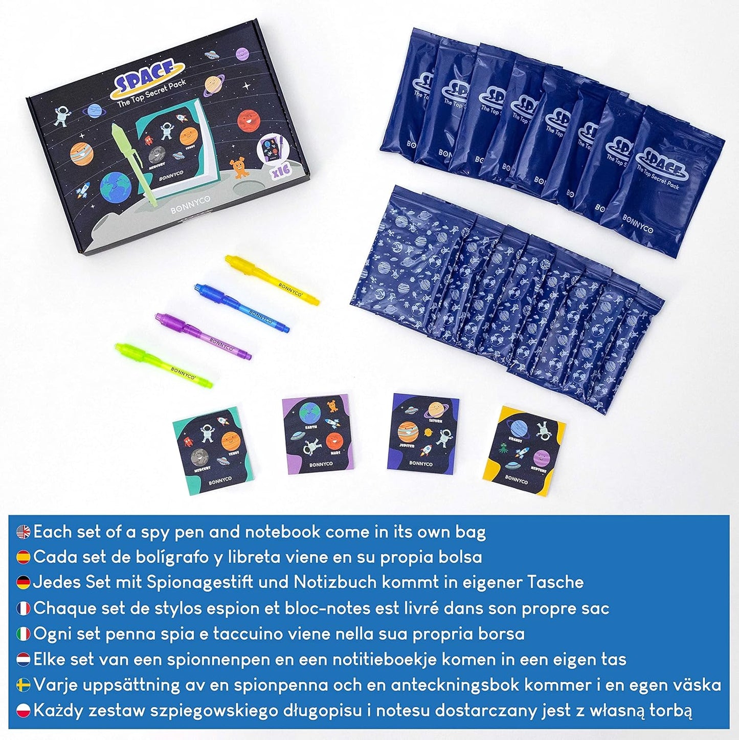 BONNYCO Invisible Ink Pen & Notebook Pack 16, Space Party Favors | Space Themed Party Favors for Kids Goodie Bags Stuffers Pinata Stuffers Classroom Prizes Return Gifts for Kids Birthday Student Gifts