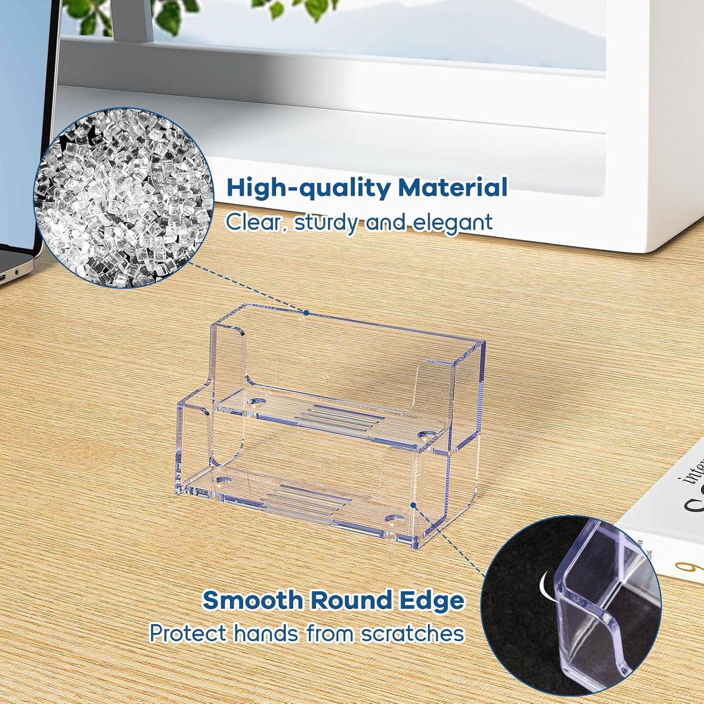 Acrylic Business Card Holder for Desk, Clear Plastic Business Card Stand with 2 Tier, Multiple Business Display Holder for Exhibition, Office and Hotel, 2 Pack