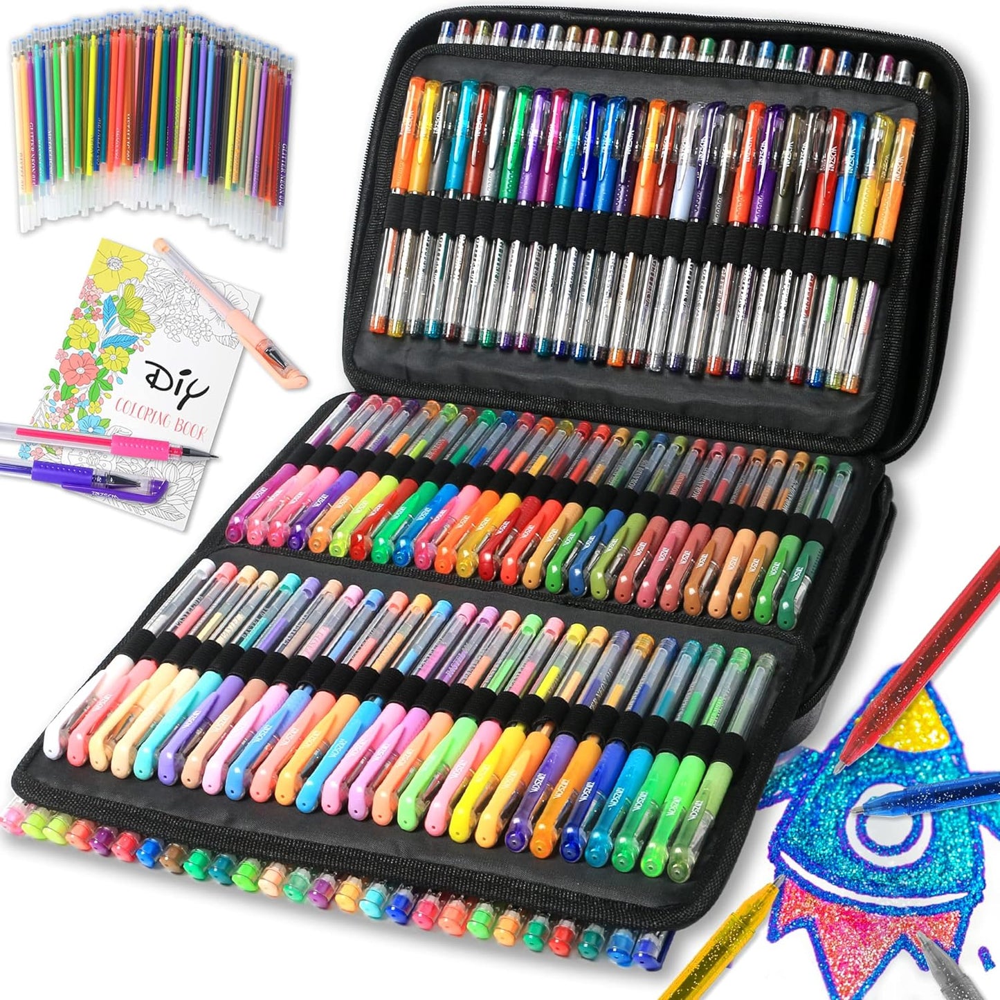 320 Pack Gel Pens for Adult Coloring Book, 160 Colors Artist Pens Include 156 Pens, 4 Metallic Sparkle With 160 Refills, Fine Tip Metallic Glitter for Drawing Doodling Art Supplies